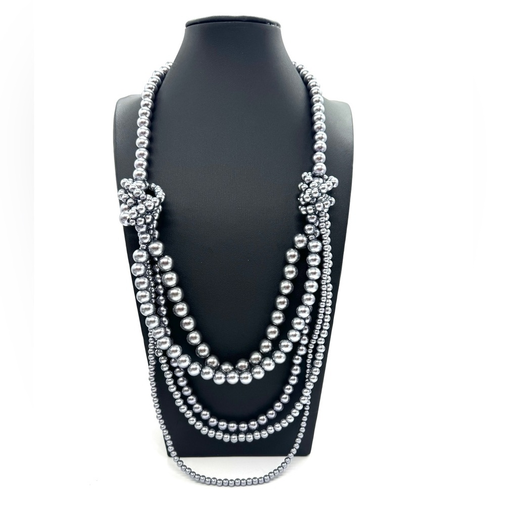 Isaac Mizrahi Live 5 Strand Layered Gray Pearl Statement Necklace